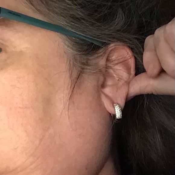 Sterling silver and cz huggie earrings - Picture 5 of 7